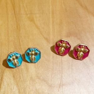 2 pairs of Gold & Enamel Bee Earrings